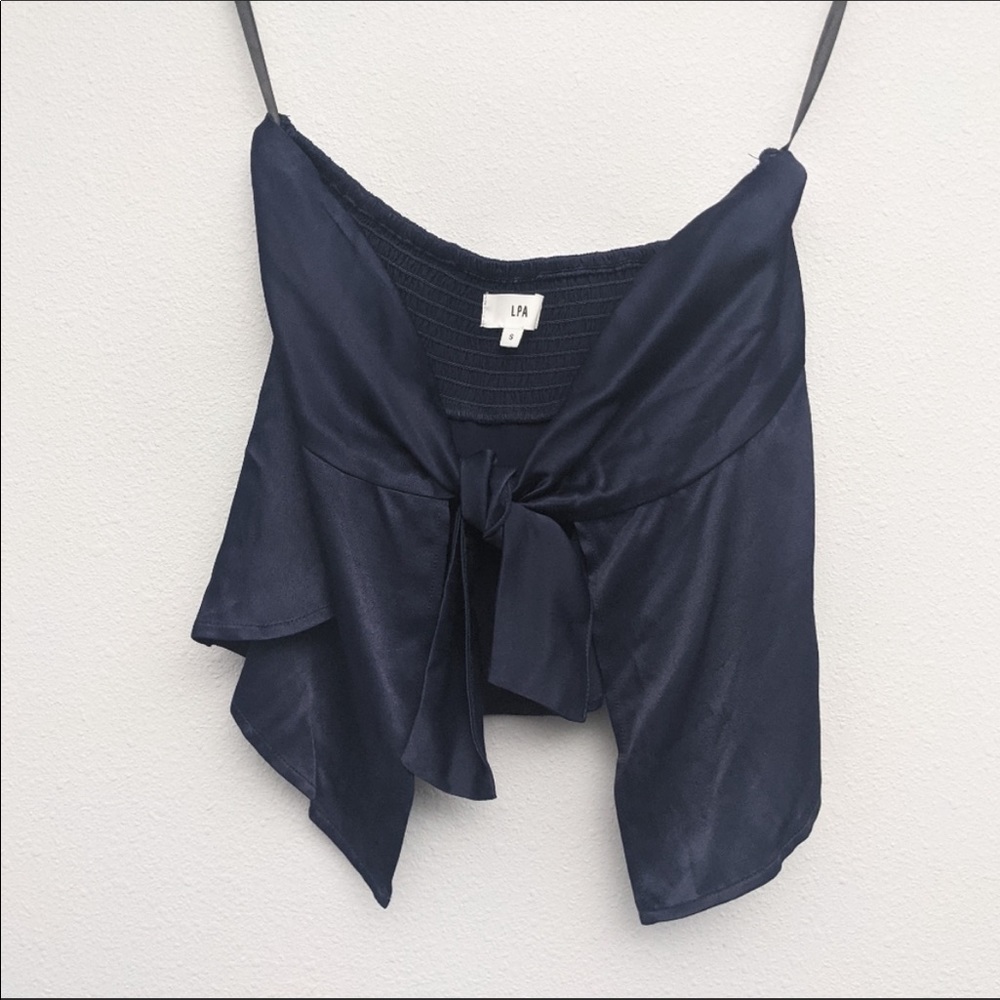 Lpa Tie Front Drape Flutter Smocked Crop Cop Xs - image 1